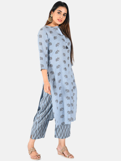 Neerus Women Blue Printed Straight Kurta