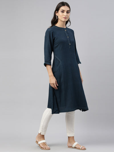 Neerus Women Blue A-Line Kurta