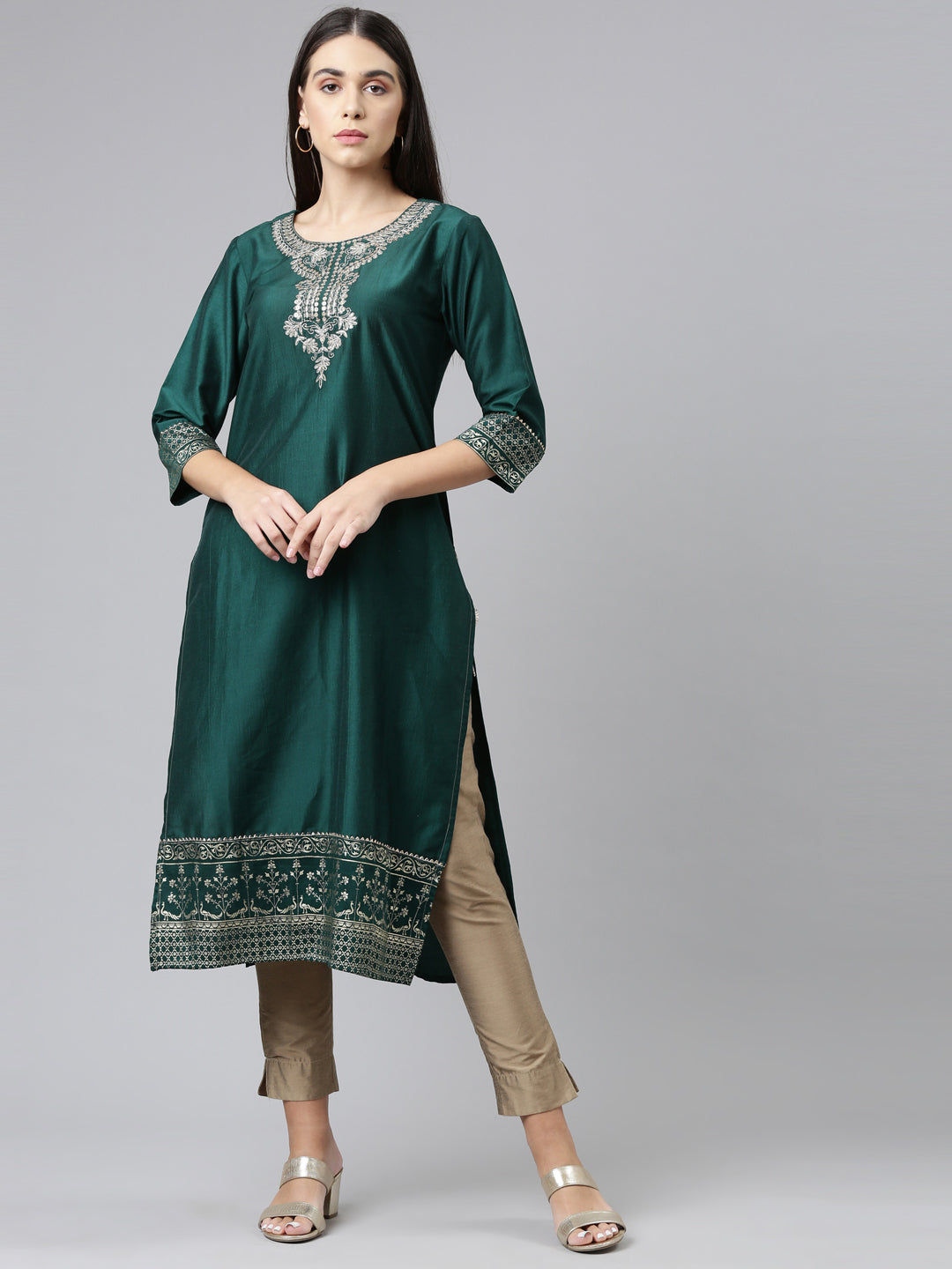 Neeru's Green Color Calf Length Kurta