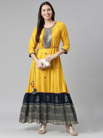 Neeru's Mustard Color Rayon Fabric Dress