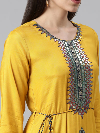 Neeru's Mustard Color Rayon Fabric Dress