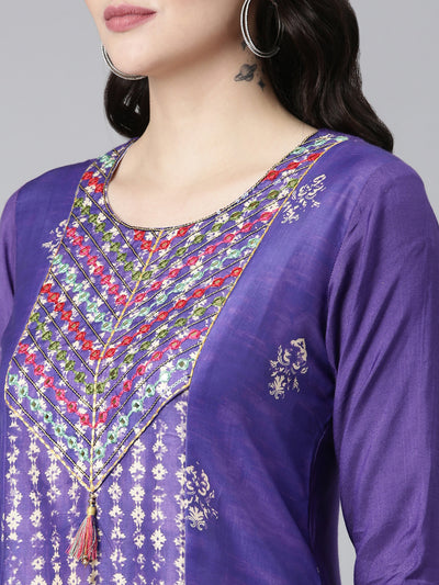 Neeru's Purple Straight Casual Printed Dress