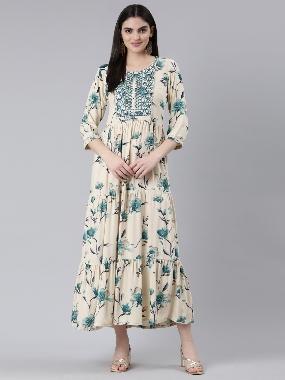 Neeru's Blue Straight Casual Printed Dress