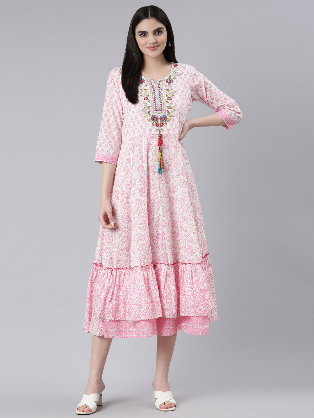 Neeru's Pink Straight Casual Printed Dress