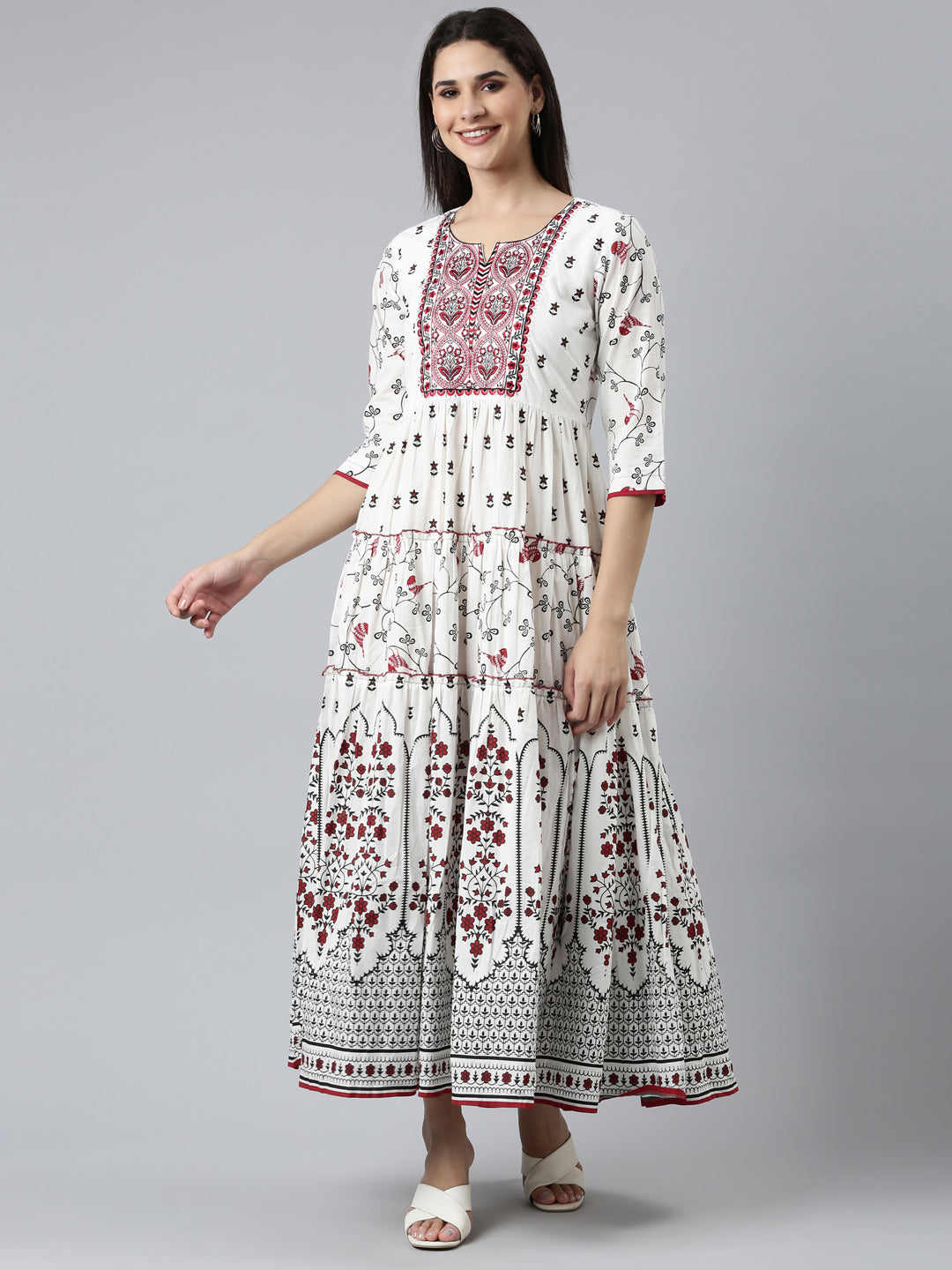 Neeru's White Straight Casual Printed Dress