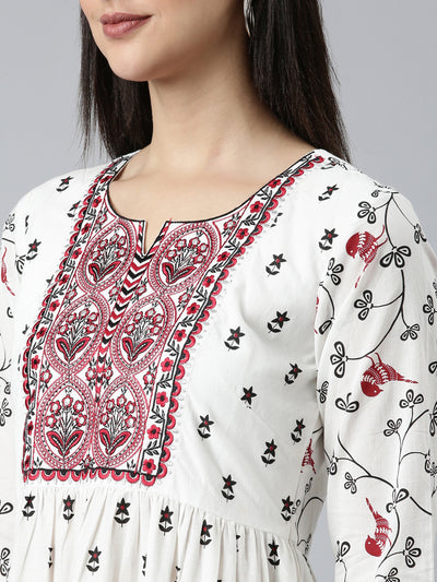 Neeru's White Straight Casual Printed Dress