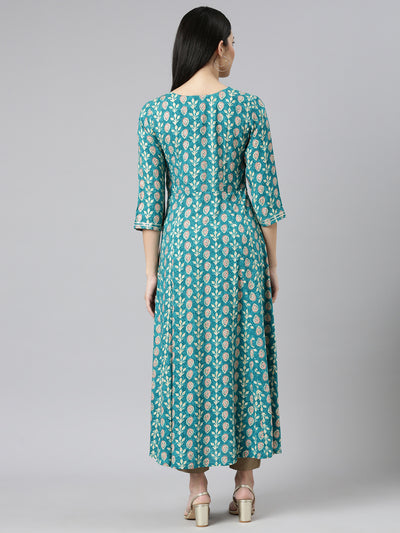 Neeru's Green Straight Casual Printed Dress