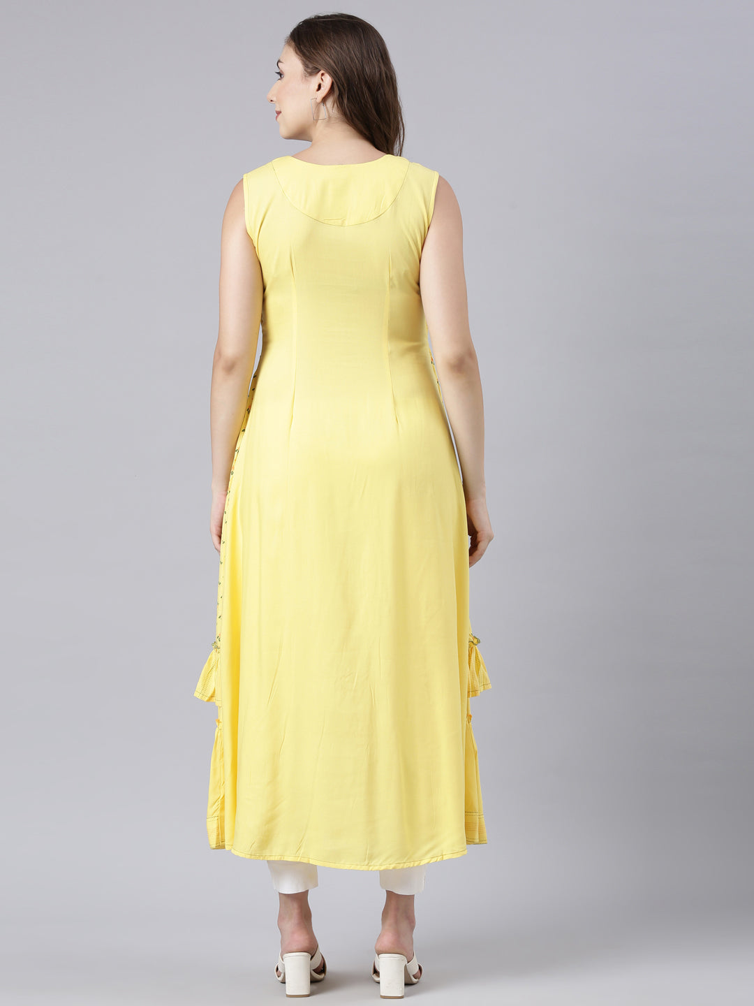 Neerus Yellow Flared Casual Solid Maxi Dresses