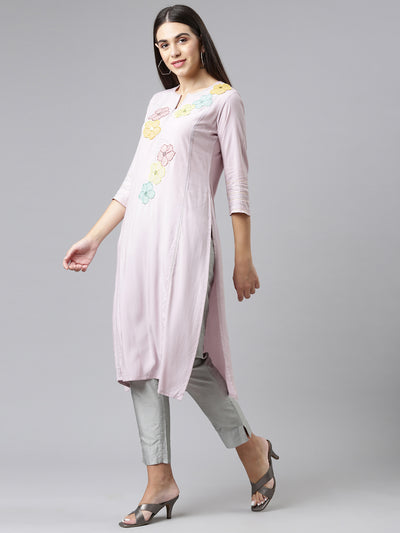 Neeru's Women Pink Floral Embroidered Kurta