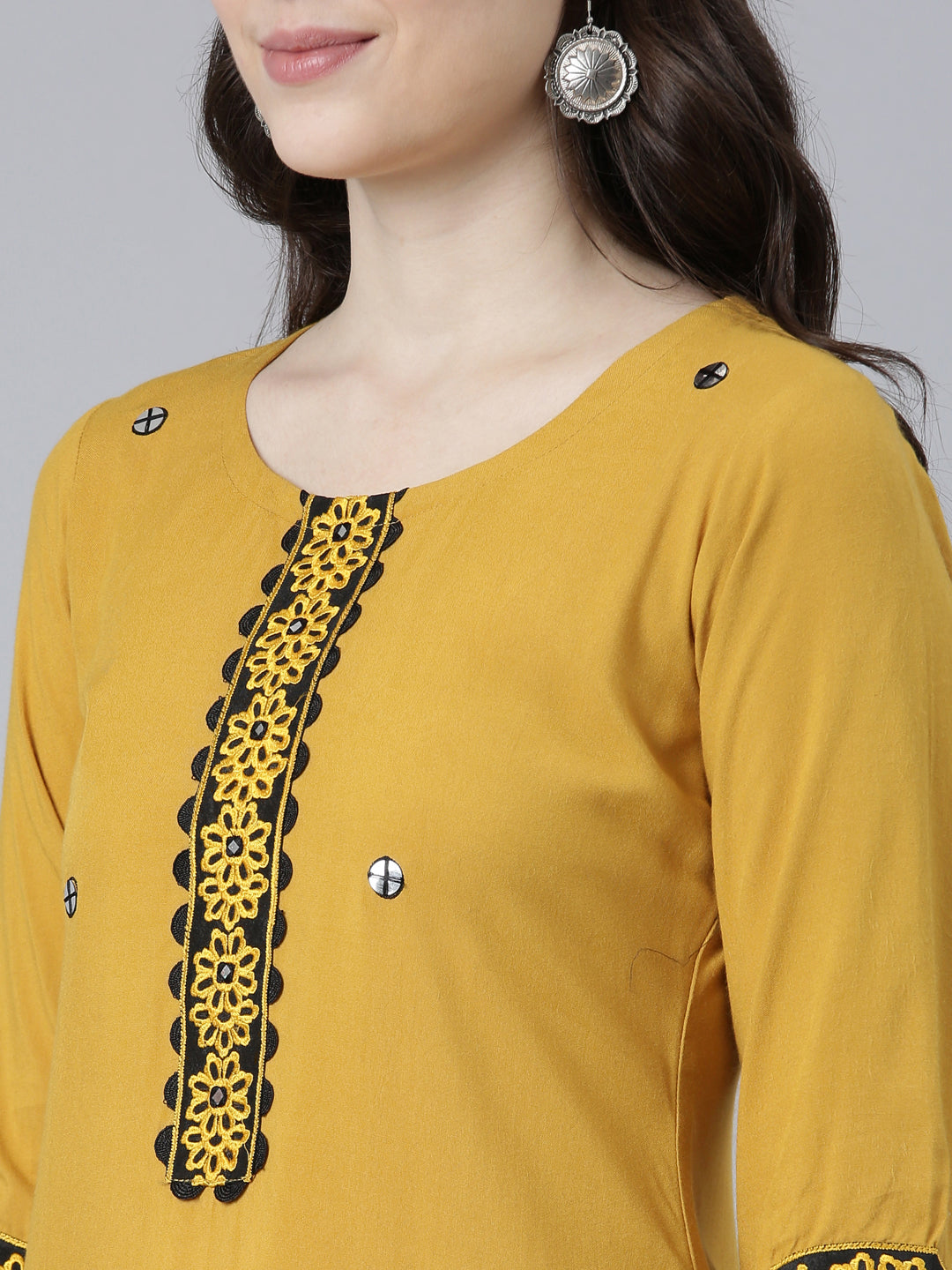 Neeru's Mustard Regular Straight Solid Kurtas