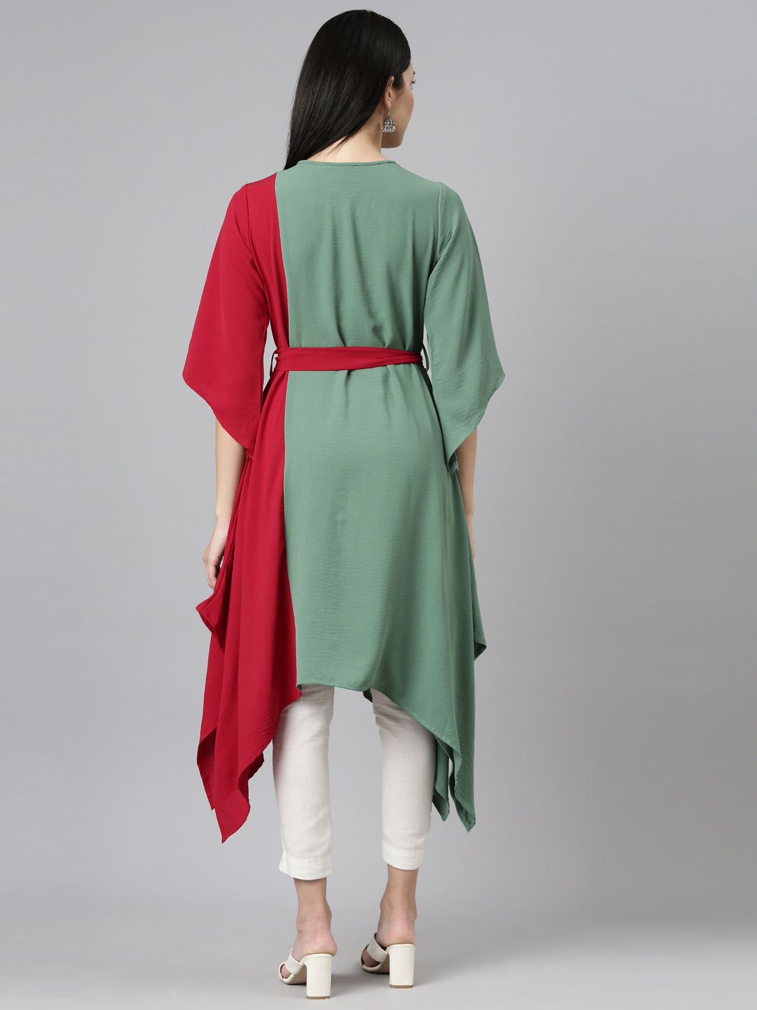 Neeru's Green High-Low Casual Printed Dress