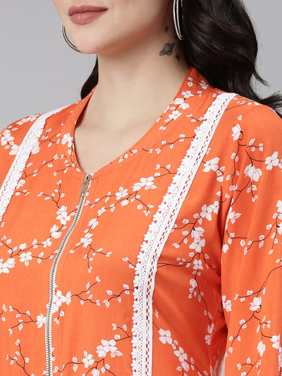 Neeru's Orange Regular Straight Solid Kurta