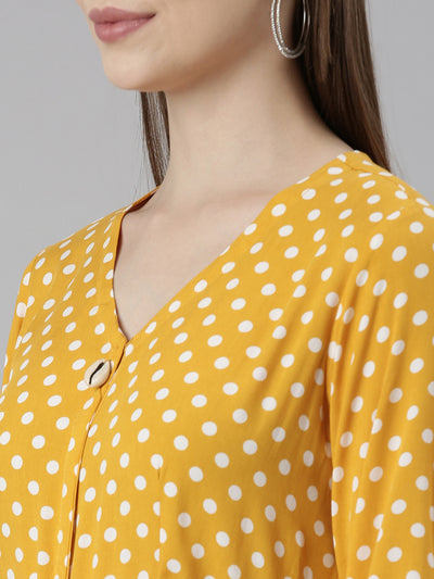 Neeru's Mustard Straight Casual Polka Dots Dresses