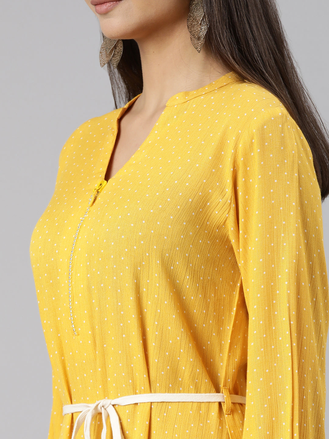 Neeru's Mustard Regular A-Line Solid Kurtas