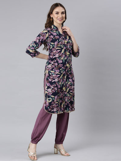 Neerus Printed Panelled Straight Floral Kurta And Trousers