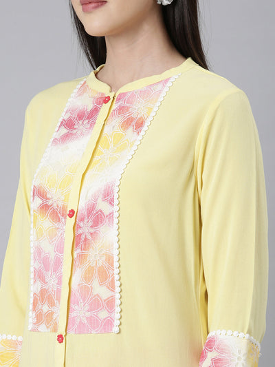 Neerus Lemon Panelled Straight Floral Kurtas