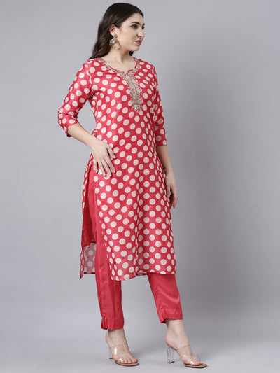 Neerus Orange Regular Straight Bandhani Kurta And Trousers With Dupatta