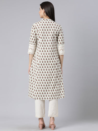 Neerus Purple Panelled Straight Printed Kurta And Trousers