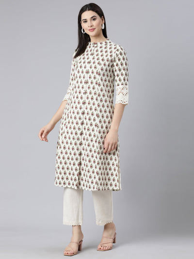 Neerus Purple Panelled Straight Printed Kurta And Trousers