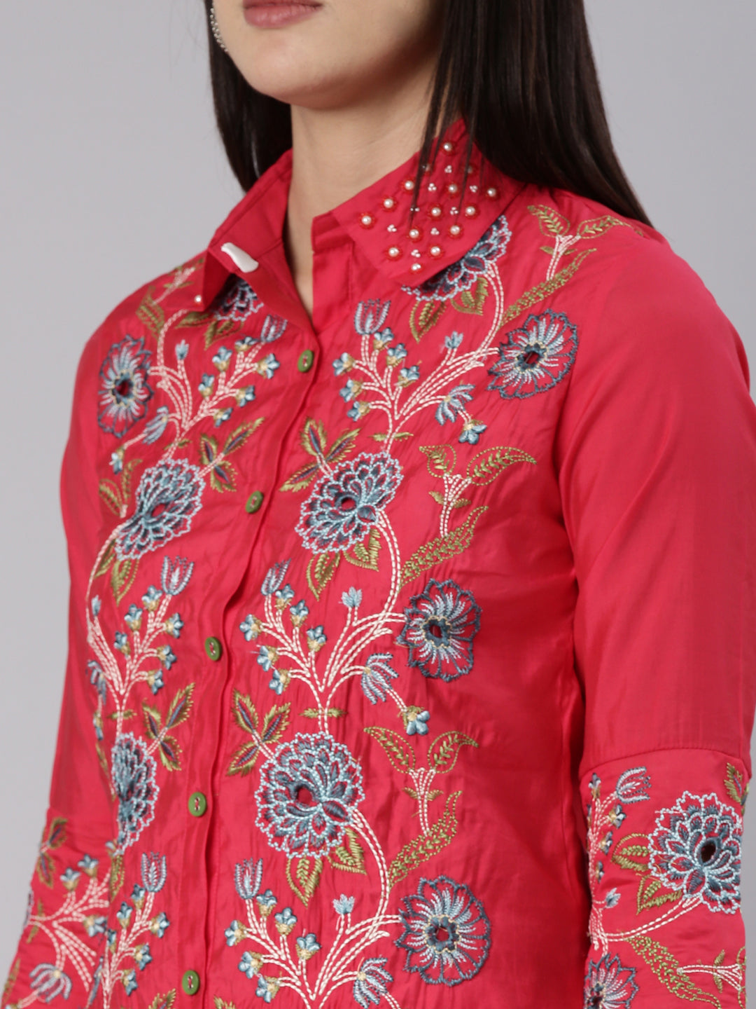 Neeru's Pink Regular Straight Embroidered Co-Ords set