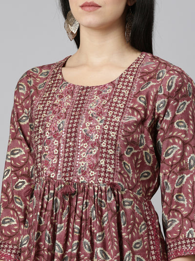 Neeru's Pink Regular Straight Printed Kurta And Trousers With Dupatta