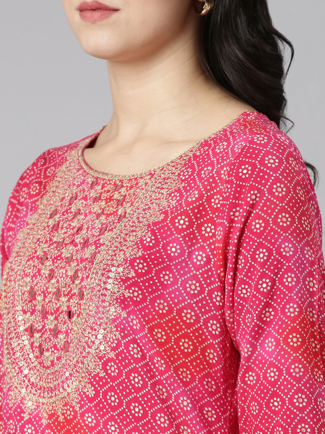 Neeru's Pink Regular Straight Printed Kurta And Salwar With Dupatta