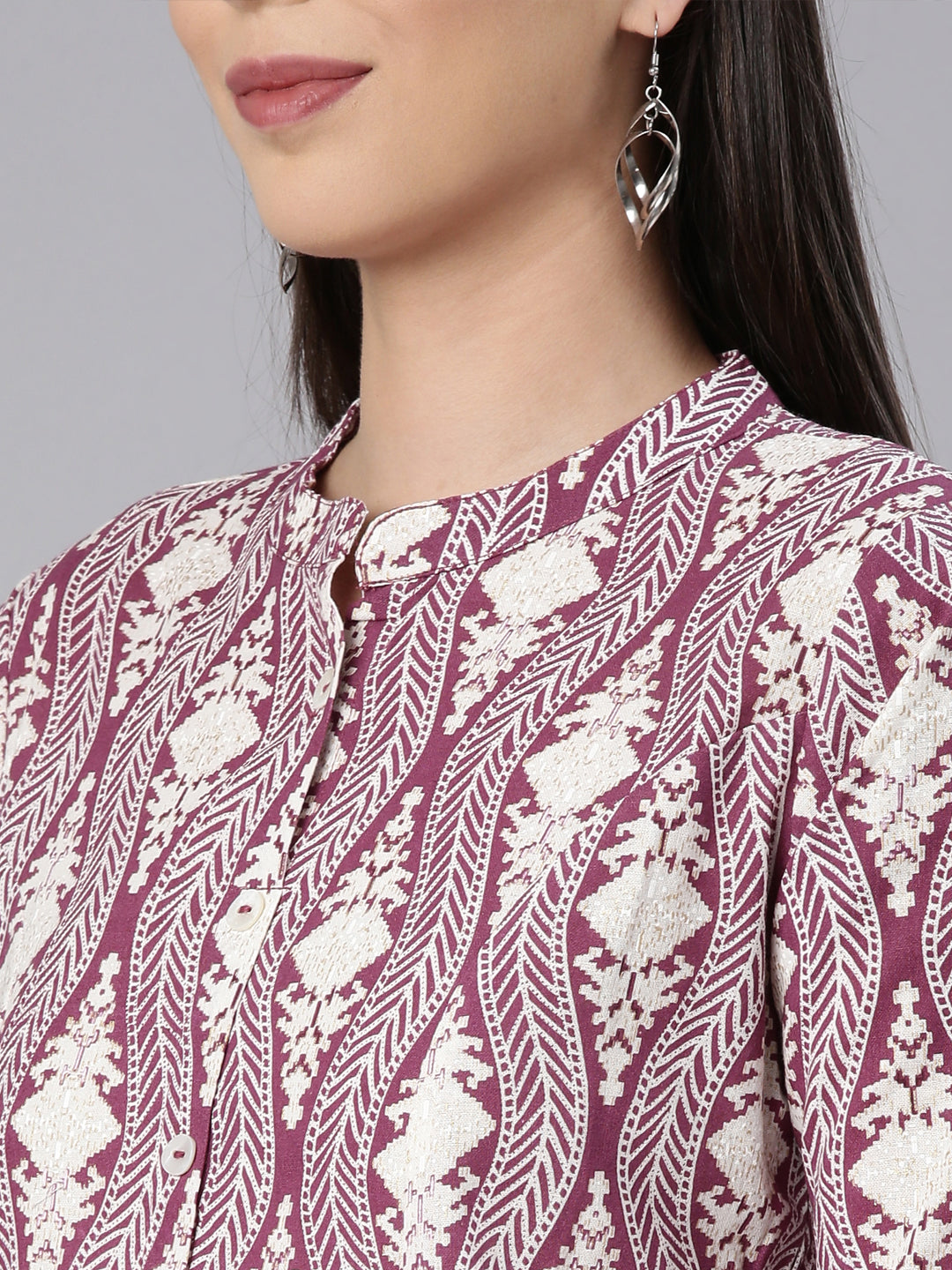 Neerus Purple Straight Casual Chevron Straight Kurtas