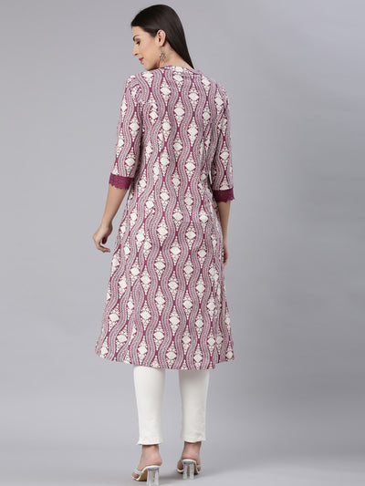 Neerus Purple Straight Casual Chevron Straight Kurtas