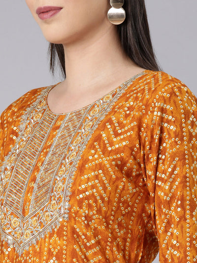 Neerus Mustard Straight Casual Bandhani Straight Kurtas