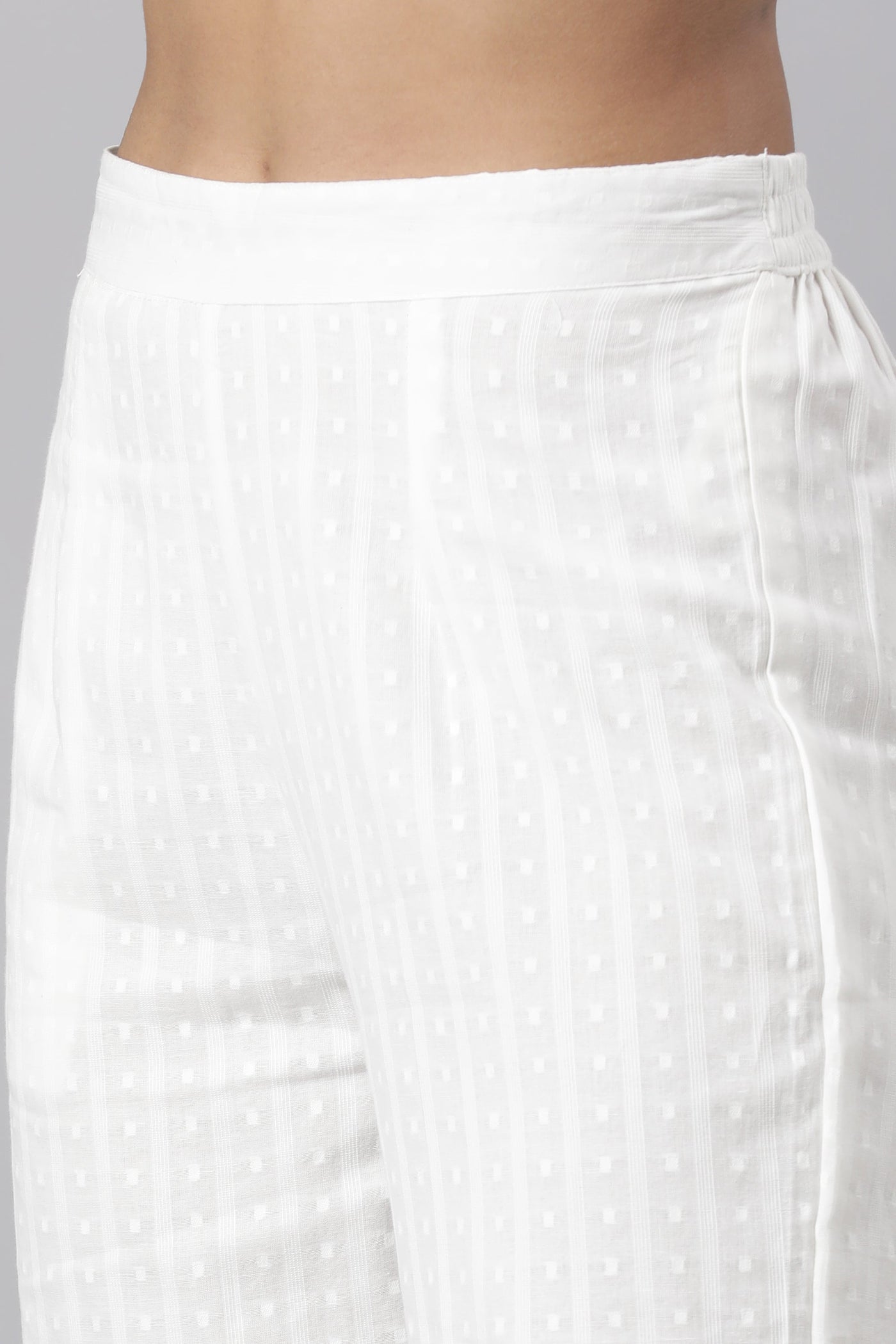 Neerus White Panelled Straight Yoke Design Kurta And Trousers With Dupatta