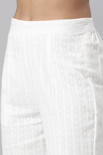 Neerus White Panelled Straight Yoke Design Kurta And Trousers With Dupatta
