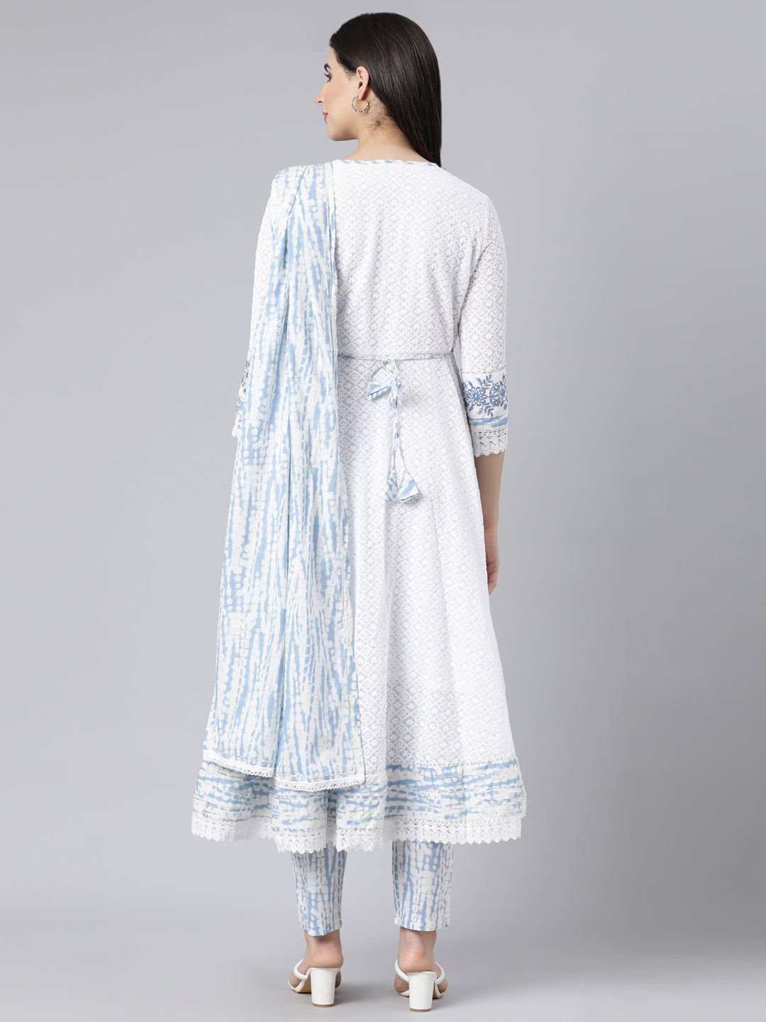 Neerus Blue Panelled Yoke Design Kurta And Trousers With Dupatta