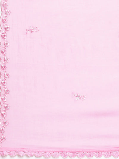 Neerus Pink Panelled Straight Yoke Design Kurta And Trousers With Dupatta