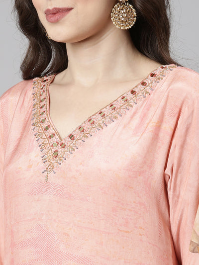 Neerus Pink Casual Straight Kurta and Trousers With Dupatta