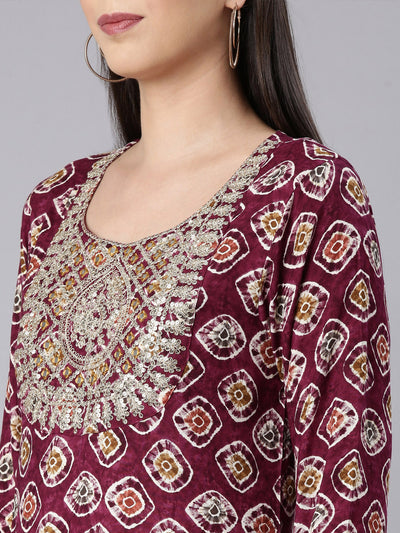 Neerus Purple Straight Casual Embellished Straight Kurtas