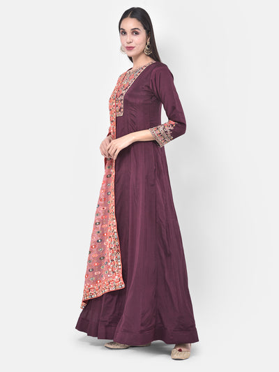 Neeru's Purple Embroidered Anarkali Kurta With Dupatta