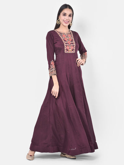 Neeru's Purple Embroidered Anarkali Kurta With Dupatta