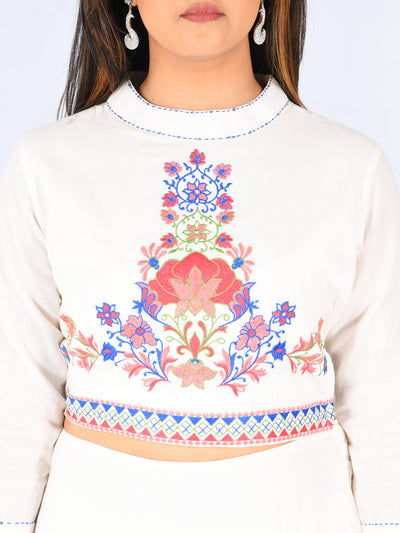 Neeru's White Round Neck Crop Top