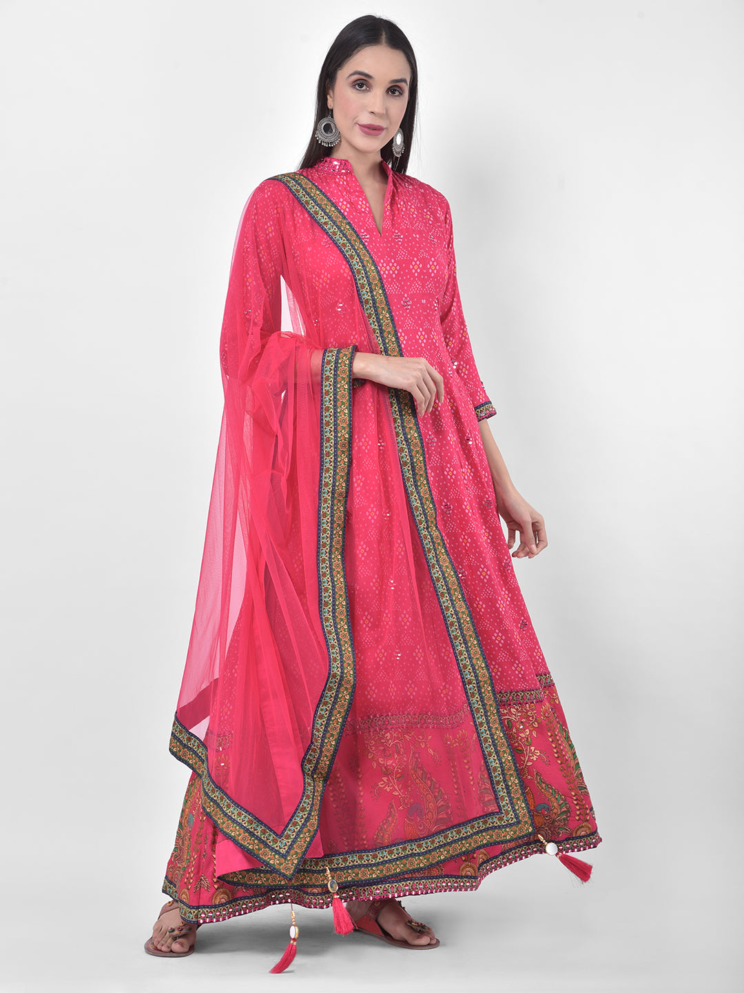 Neeru's Pink Printed Anarkali Kurta With Dupatta