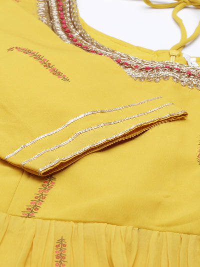 Neeru's Yellow Color Poly Georgette Fabric Kurta Sets With Dupatta