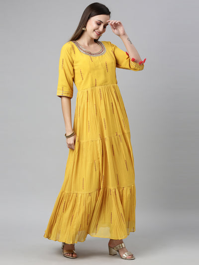 Neeru's Yellow Color Poly Georgette Fabric Kurta Sets With Dupatta