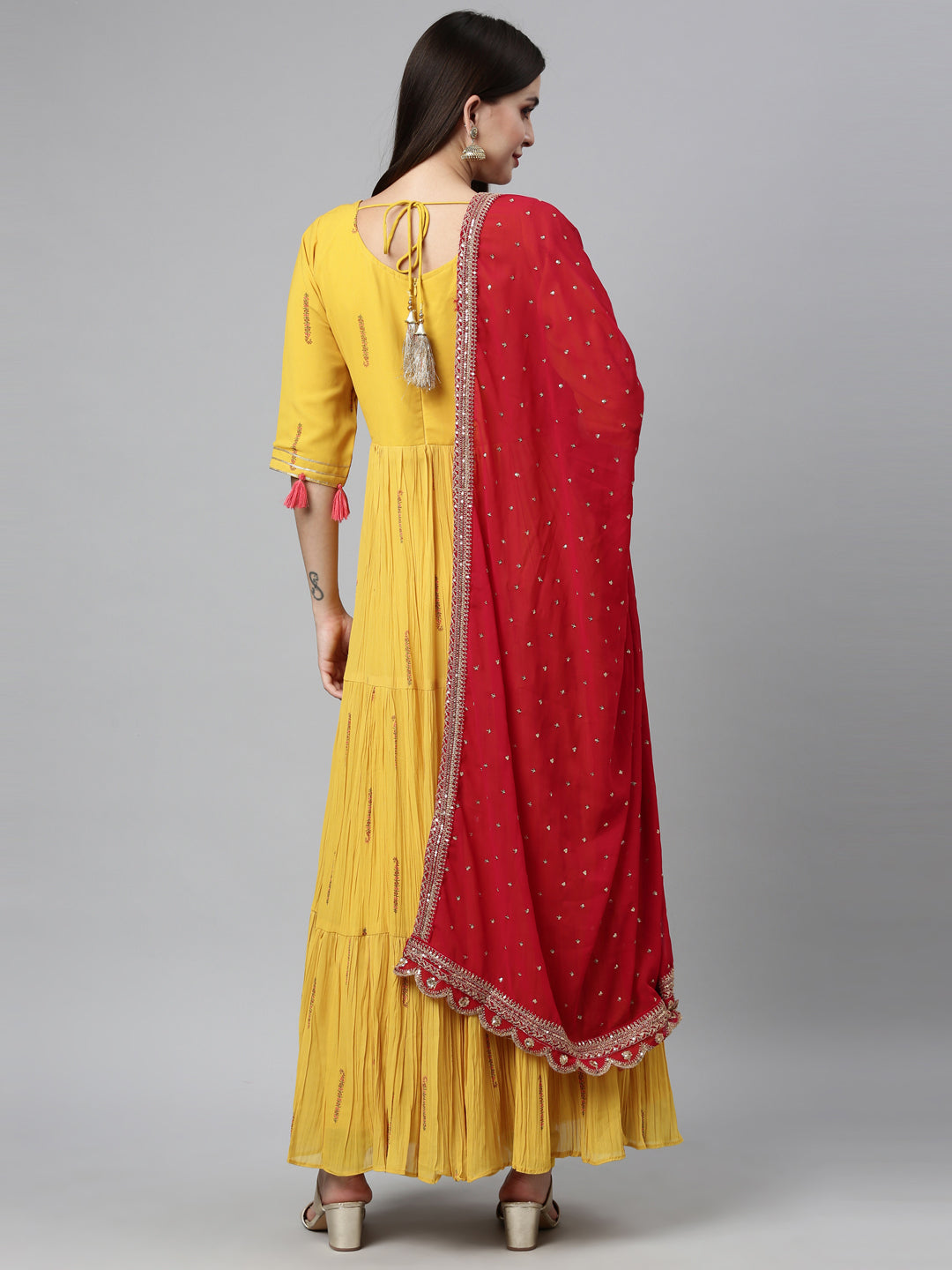 Neeru's Yellow Color Poly Georgette Fabric Kurta Sets With Dupatta