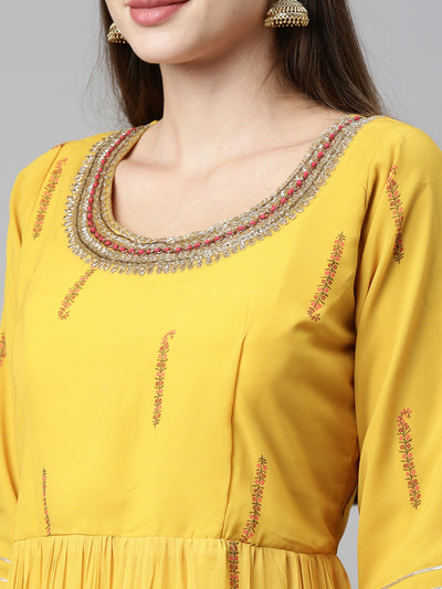 Neeru's Yellow Color Poly Georgette Fabric Kurta Sets With Dupatta