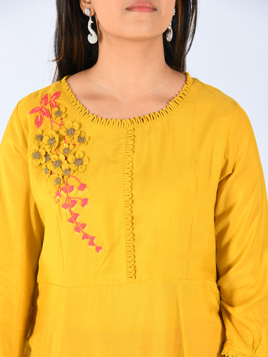 Neeru's Yellow Embroidered Fit & Flare Kurta