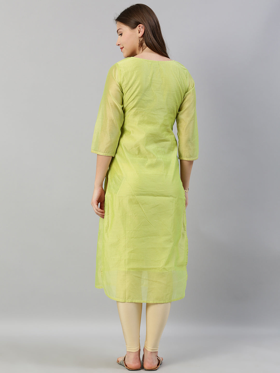 Neeru's Women Green Solid Straight Kurta With Embroidered Detailing