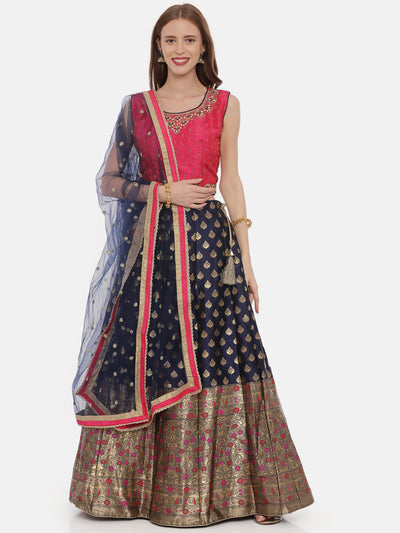 Neeru's Pink & Blue Zari Lehenga Set