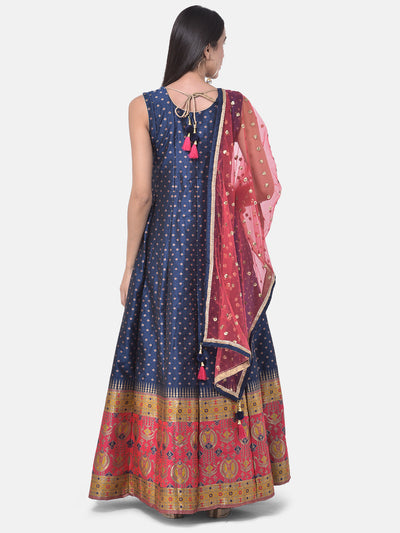 Neeru's Blue Printed Anarkali Kurta With Dupatta