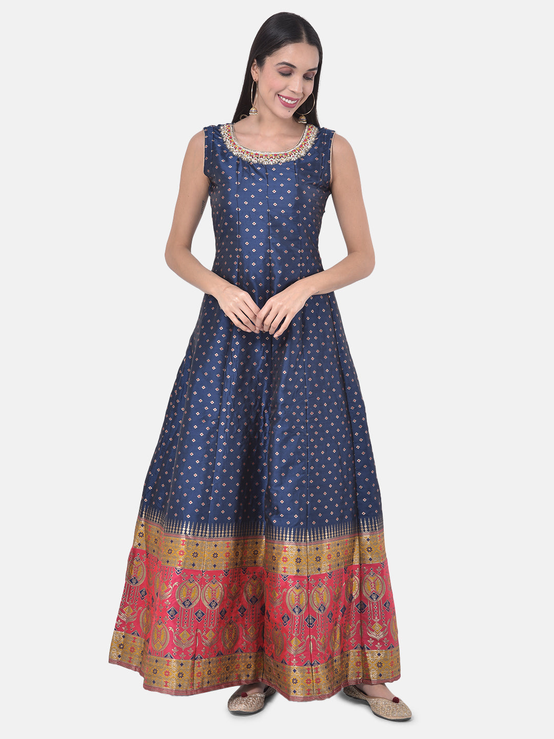 Neeru's Blue Printed Anarkali Kurta With Dupatta