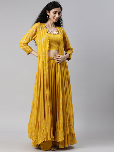 Neeru's Mustard Color Georgette Fabric Suit Set