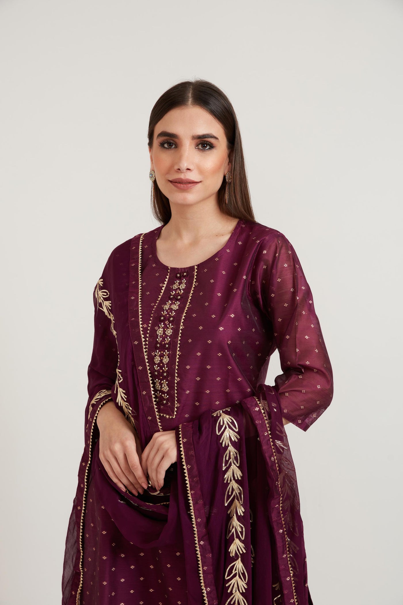 Neeru's Lavender Color Chanderi Fabric Suit Set